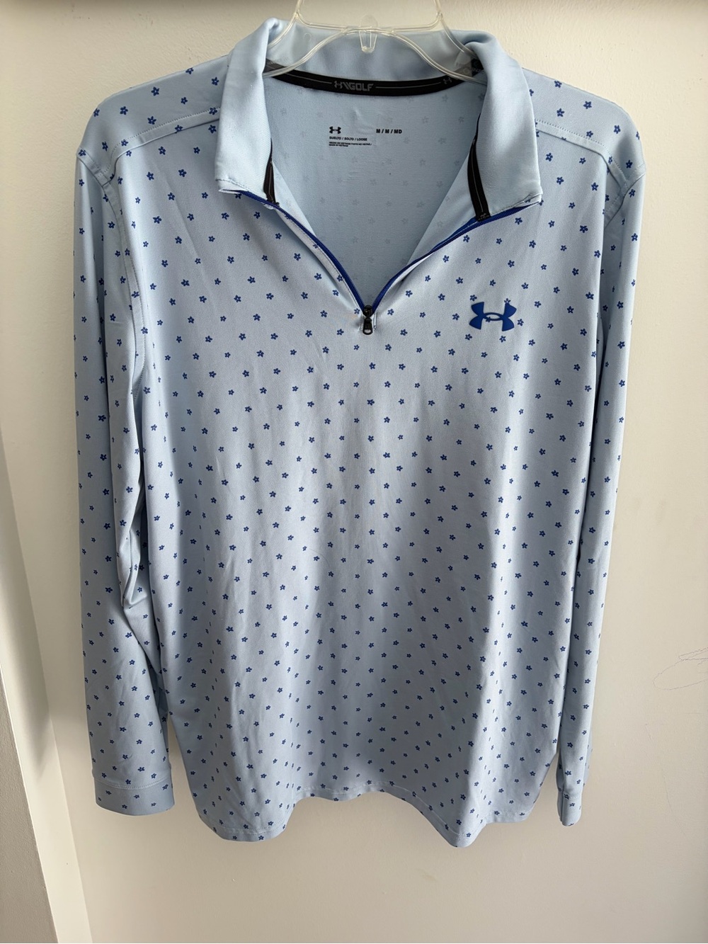 Under Armour Golf Men’s Light Blue Long-Sleeve Quarter-Zip Polo with Navy Logo